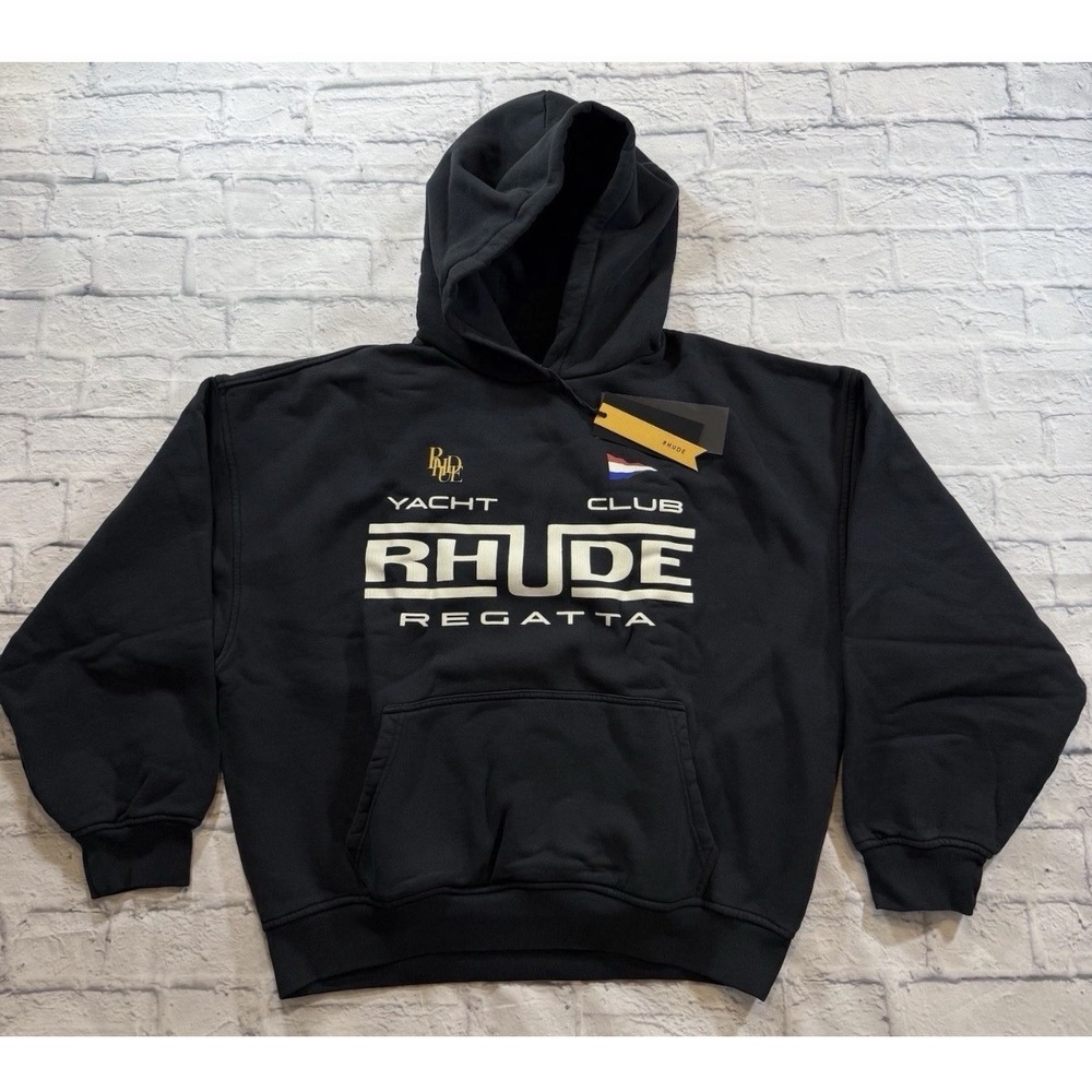 Rhude Regatta Yacht Club Vintage Black Hoodie Sweatshirt Size XL New With Tags
